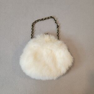 Cynthia Rowley White Fur Clutch Evening Bag With Gold Chain Strap Vintage